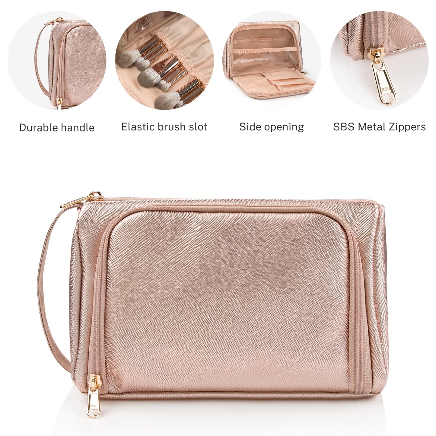 Small Makeup Bag, Makeup Pouch, Travel Cosmetic Organizer for Women and Girls (Oxford Cloth, Rose gold)